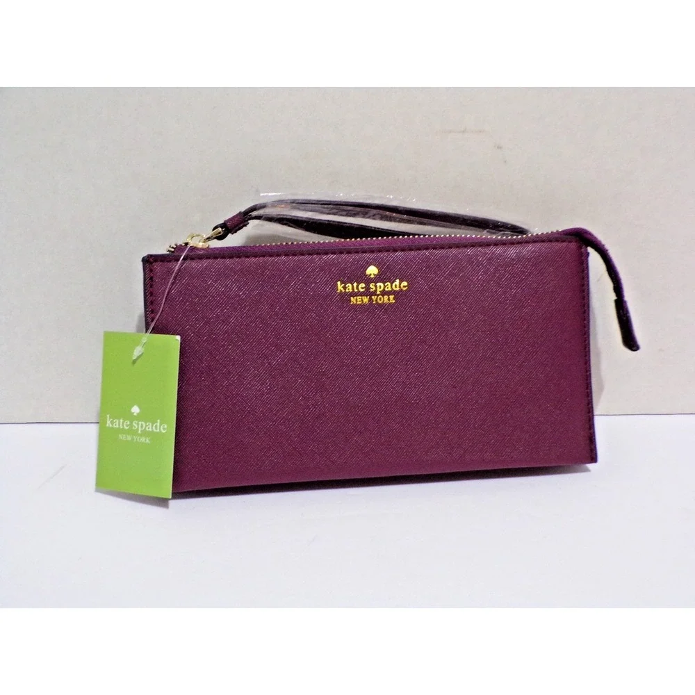 kate spade NY Wristlet Wallet Deep Plum Purple NWT Lots of Storage CC Slots Coin